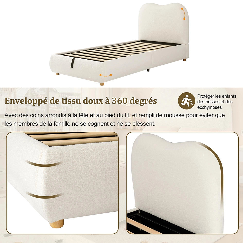 Letto imbottito-Xylo-90x200cm idraulico spazio ripiano tessuto  beige