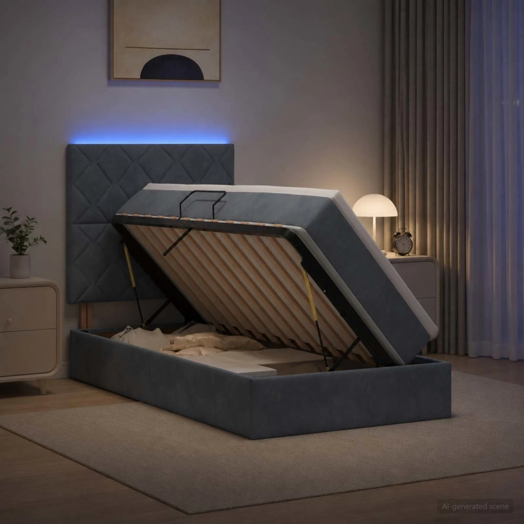 Letto con contenitore LED e materasso Grigio Scuro 100 x 200 cm 3460171