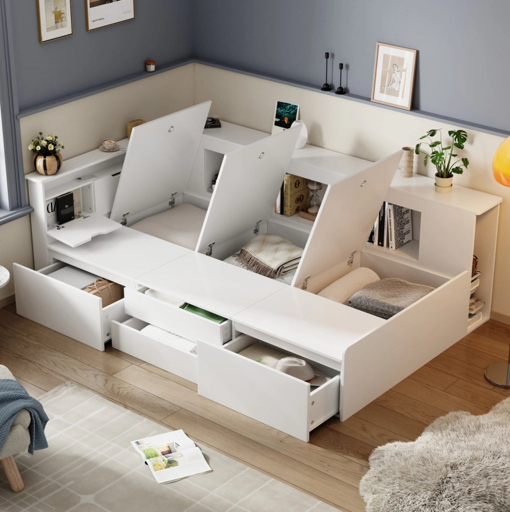 Letto singolo per bambini 90x200 cm con contenitore bianco