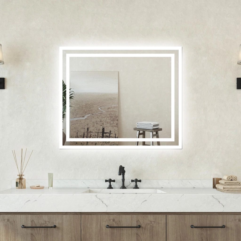 Specchio bagno Rettangolare 60x50cm Retroilluminato Con Led, Antiappannamento