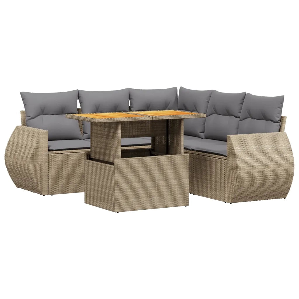 Set Divano da Giardino 6 pz con Cuscini Beige in Polyrattan