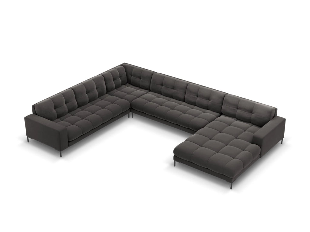 Cosmopolitan Design - Divano panoramico sinistro "Bali" 7 posti in velluto grigio scuro 