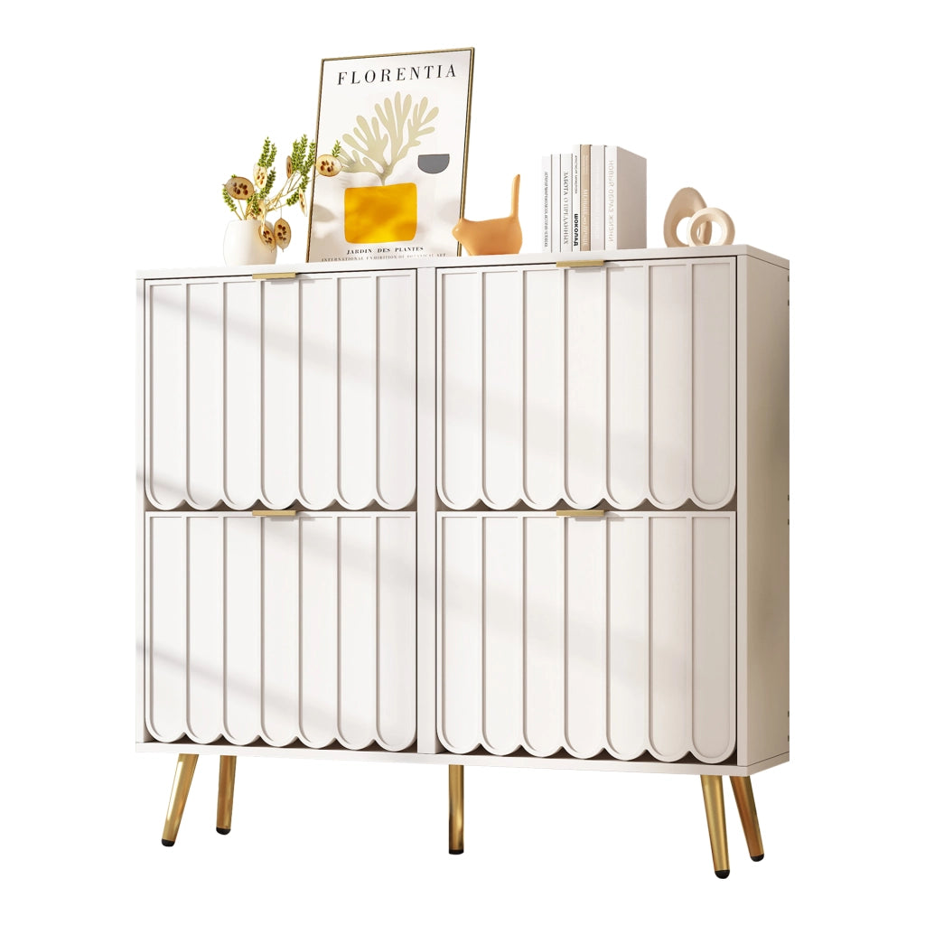 Scarpiera con 4 Ante Ribaltabili ¨C MINIMAL ¨C Bianco, Ripiani Regolabili, Salvaspazio, 100x24x91.5 cm