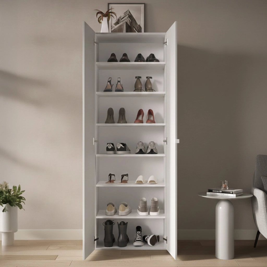 Mobile Portascarpe Genuri, Scarpiera 6 Ripiani, 63x35x186h cm Bianco Lucido