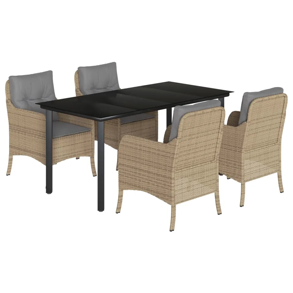 Set da Pranzo da Giardino 5 pz con Cuscini Beige in Polyrattan 3211986