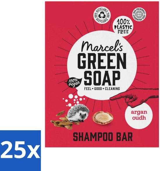 Sapone Verde per Capelli - Barra Shampoo - Argan & Oudh - Rafforzante e Nutriente - 90 g - Confezione in Bulk - 25 pezzi