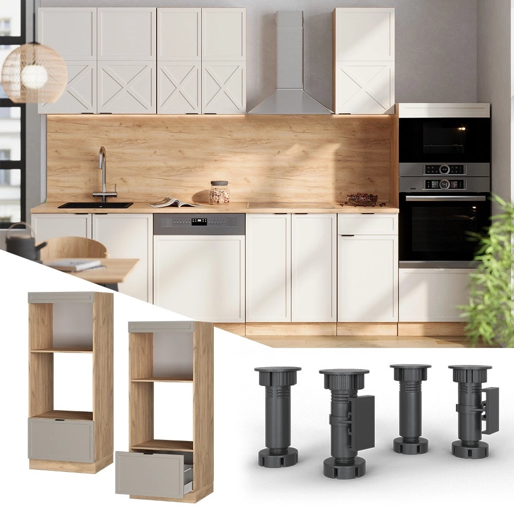Mobile cucina microonde Fame-Line GrigioBeige/Rovere dorato 60 cm aperto Vicco