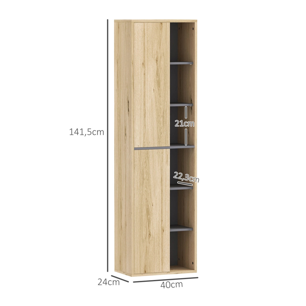Colonna Bagno Armadietto Parete con Ante e Ripiani Aperti ¨C Minimal ¨C 40x24x141,5 cm Legno Naturale