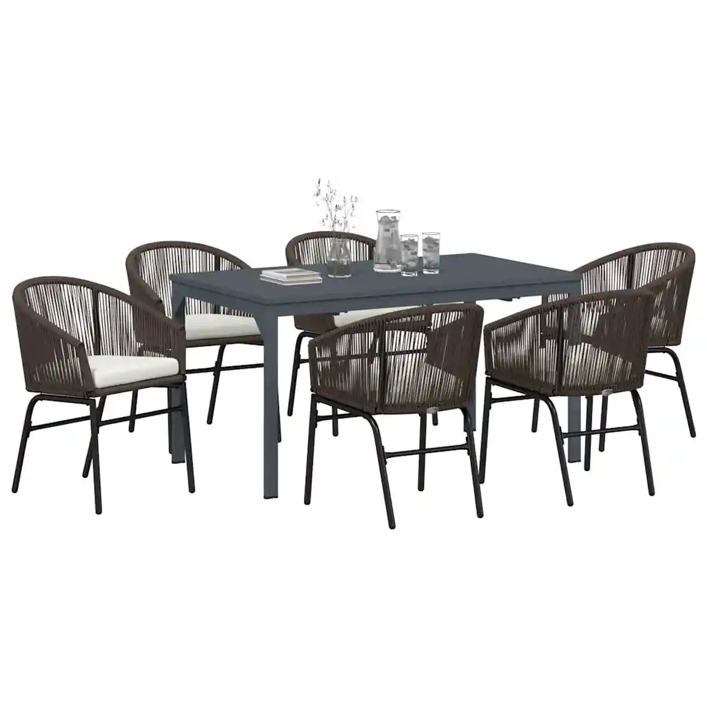 Set da Pranzo per Giardino 7 pcs Marrone polyrattan 3378825