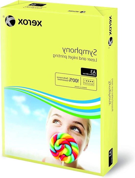 Papier per stampa colorata per fotocopie Symphony pastello DIN A3 80 g/m2 500 fogli - Giallo - Adatto per stampanti laser a colori e a getto d'inchiostro
