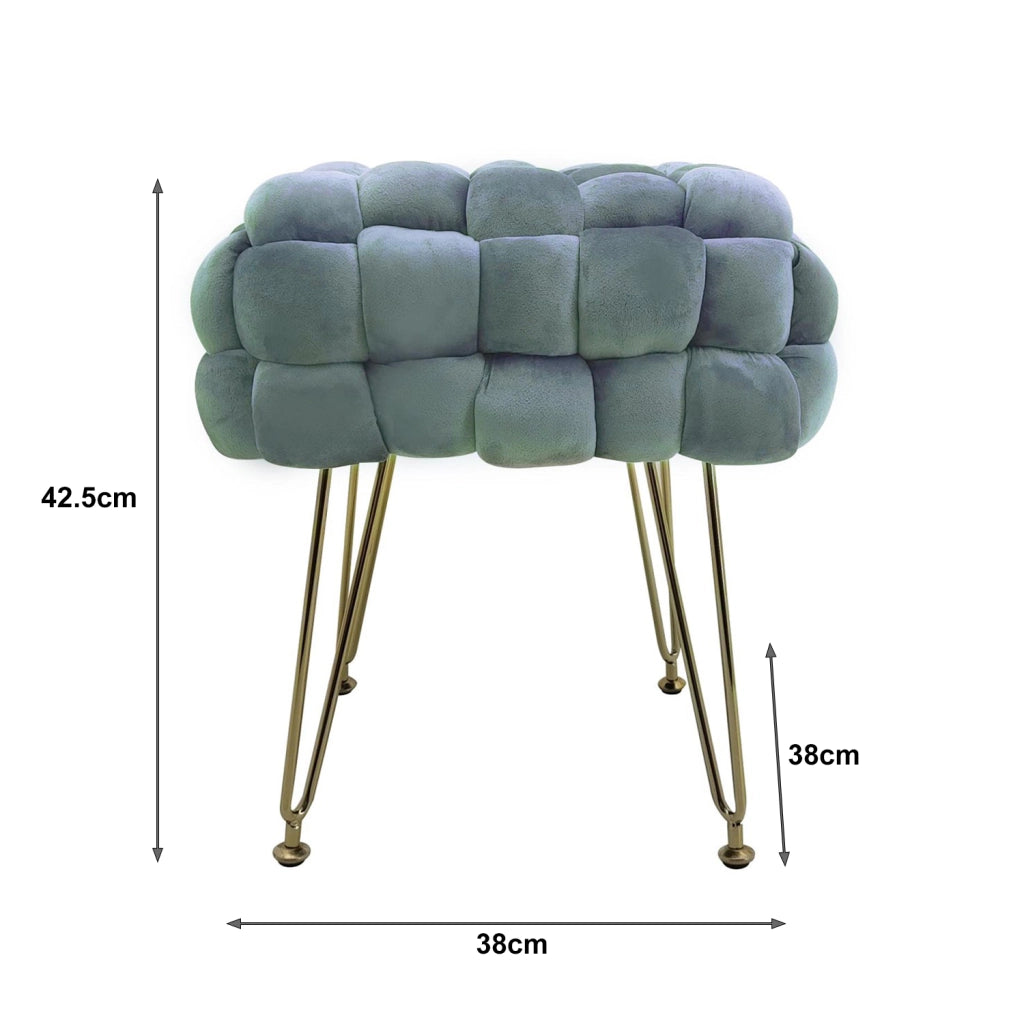 Marvin Pouf in Velluto Intrecciato con Gambe in Metallo Oro Cromato Sophie Poggiapiedi Sgabello per Casa Soggiorn Grigio