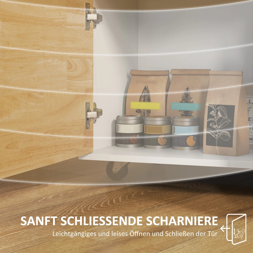 Carrello da Cucina con 2 Cassetti; 1 Anta; 1 Vano Aperto; Portasciugamani e Ruote; in Legno; Rovere