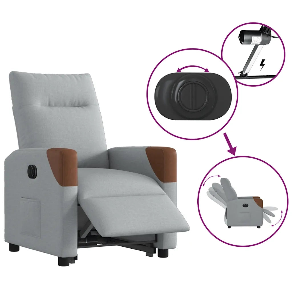 Divano Sedia-Poltrona Reclinante Alzapersona Elettrica Grigio Chiaro Tessuto 246228