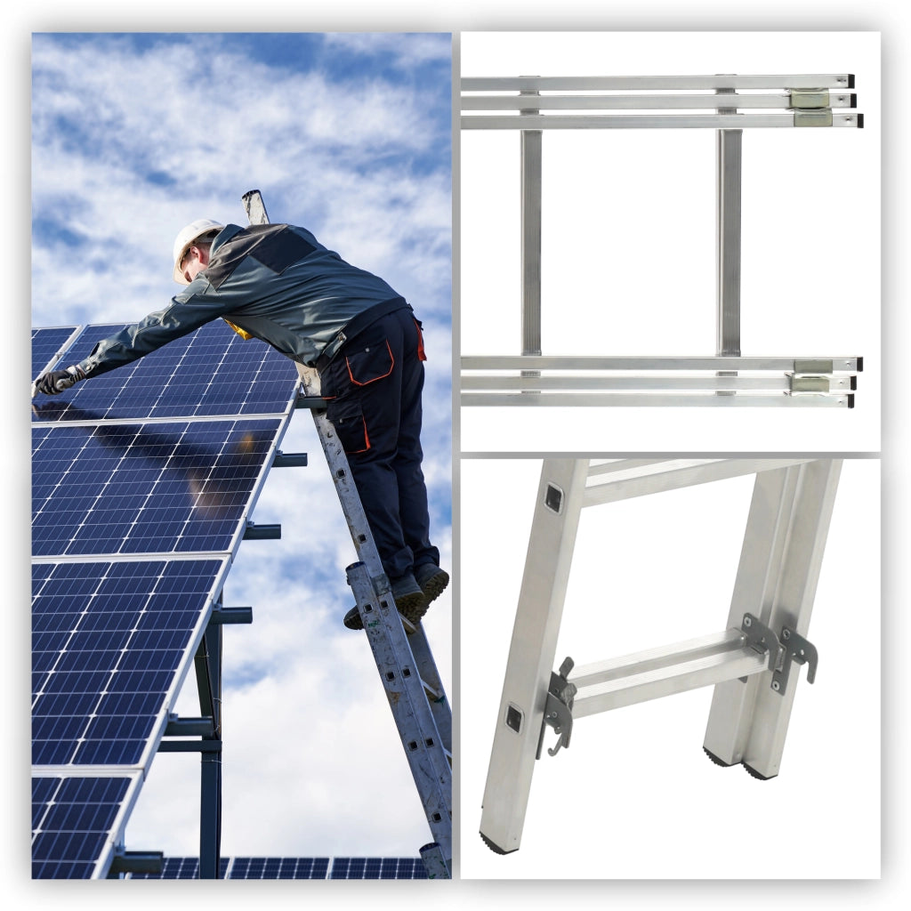 Scala universale in alluminio KADAX 3x8 pieghevole a doppia faccia, robusta + gancio