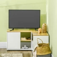 Mobile TV a L per TV da 40" con 3 Ripiani Aperti e 2 Armadietti, in Truciolato, 90x90x45 cm