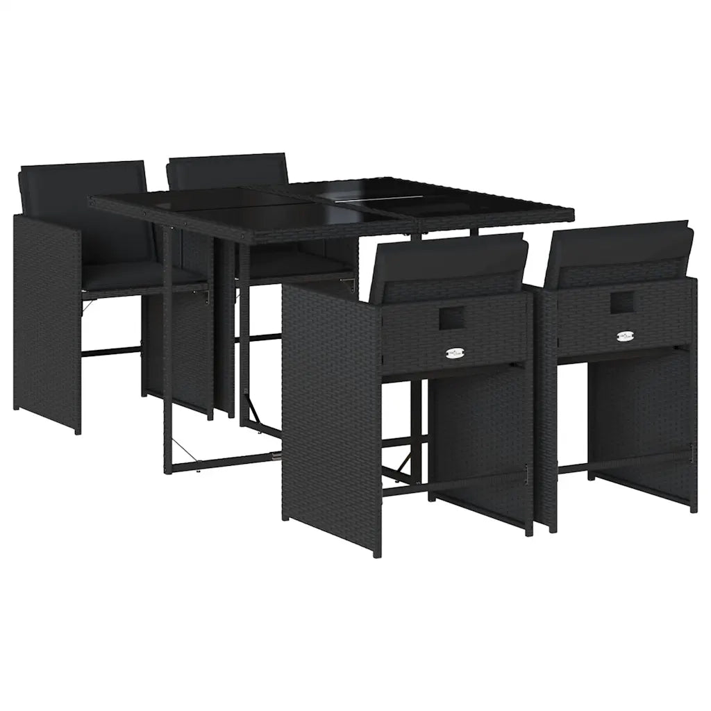 Set da Pranzo da Giardino 5 pz Nero con Cuscini in Polyrattan 3211075