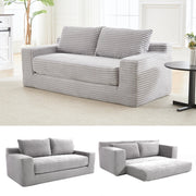 Divano letto compatto 2 in 1 in tessuto a coste grigio chiaro con schiuma memory