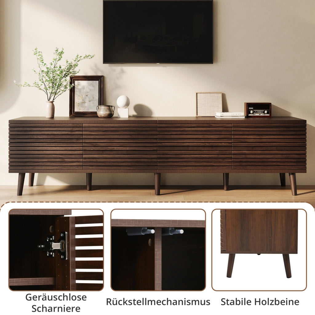 Mobile porta TV con 4 ante e 6 vani aperti, passacavi, per soggiorno, in MDF e truciolare, noce, 180 × 40 × 46 cm