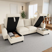 Divano modulare U a 2 posti con chaise longue, rivestimento in chenille, beige, 280 ¡Á 137 ¡Á 84 cm