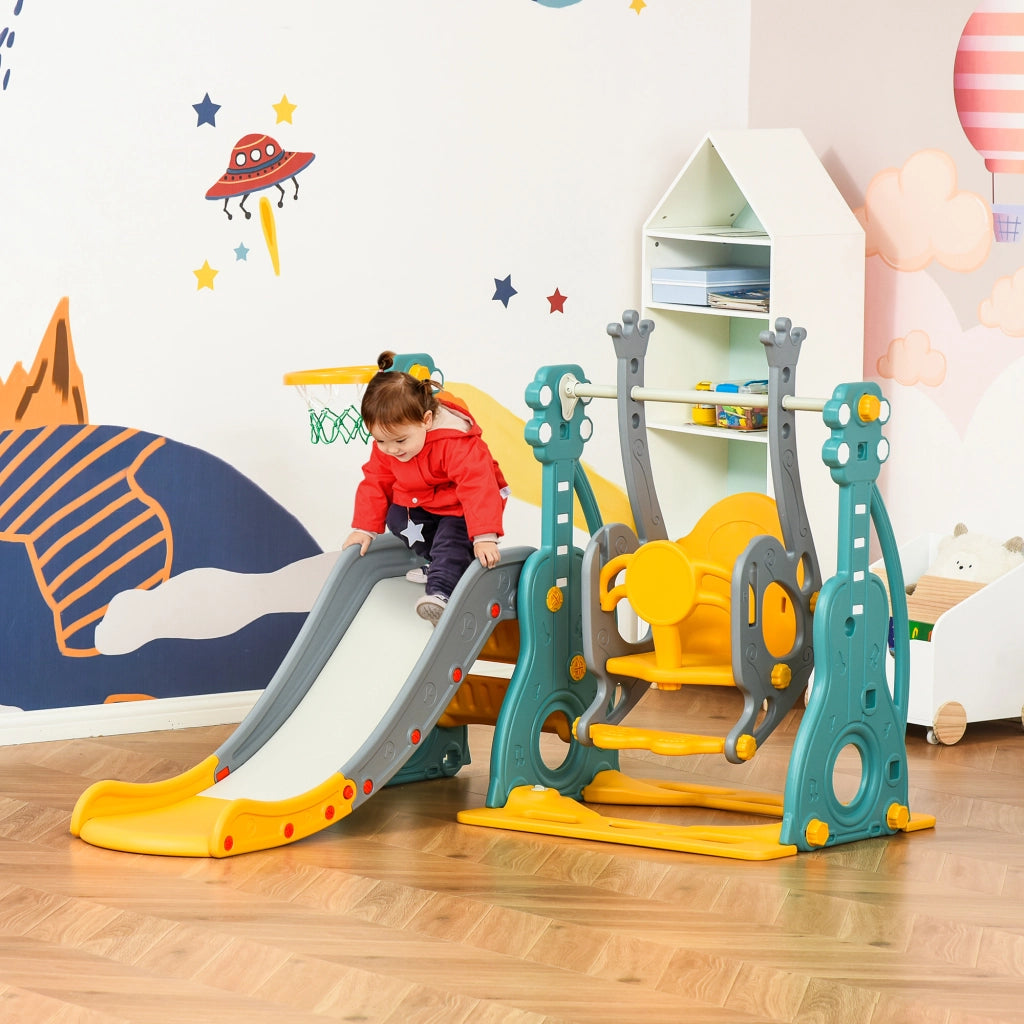 Set giardino bambini toboggan e altalena 4 in 1 con canestro ¨C zephmum ¨C blu e giallo 152x149x107cm