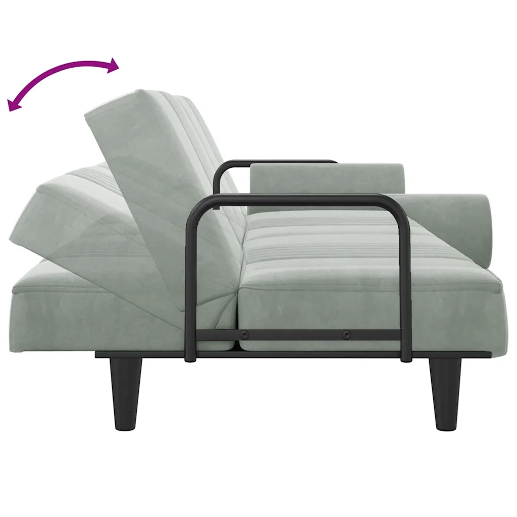 Divano Letto con Braccioli Grigio Chiaro in Velluto 351894