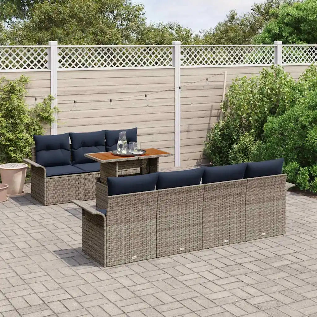 Set Divano da Giardino 8 pcs Grigio Poly Rattan