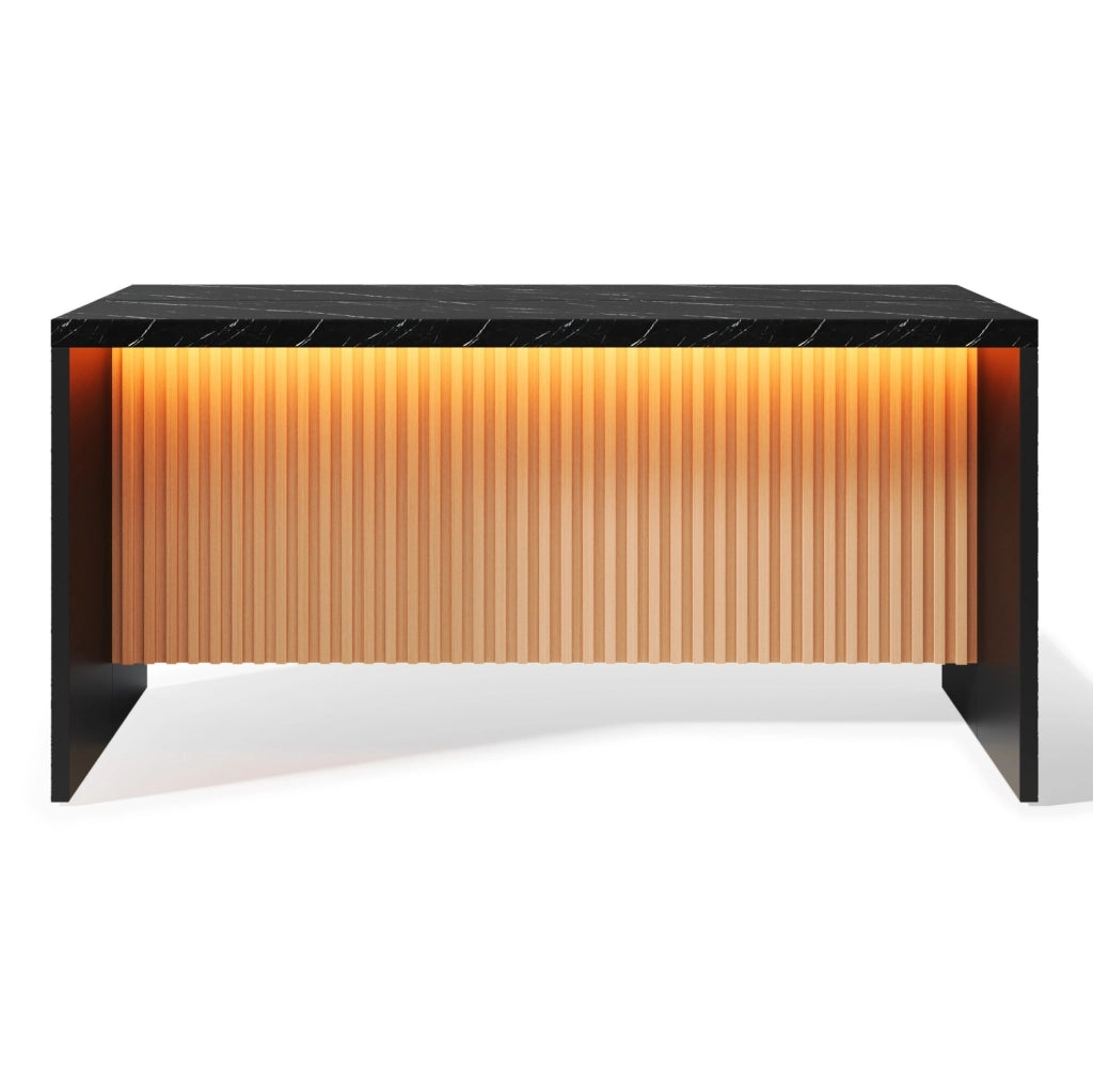 Isola cucina 155x80x90 cm effetto marmo nero con LED; prese elettriche e USB; in MDF
