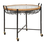 Tavolino Basso 70,5x65x57 cm con Ruote in Metallo Piano in Vetro