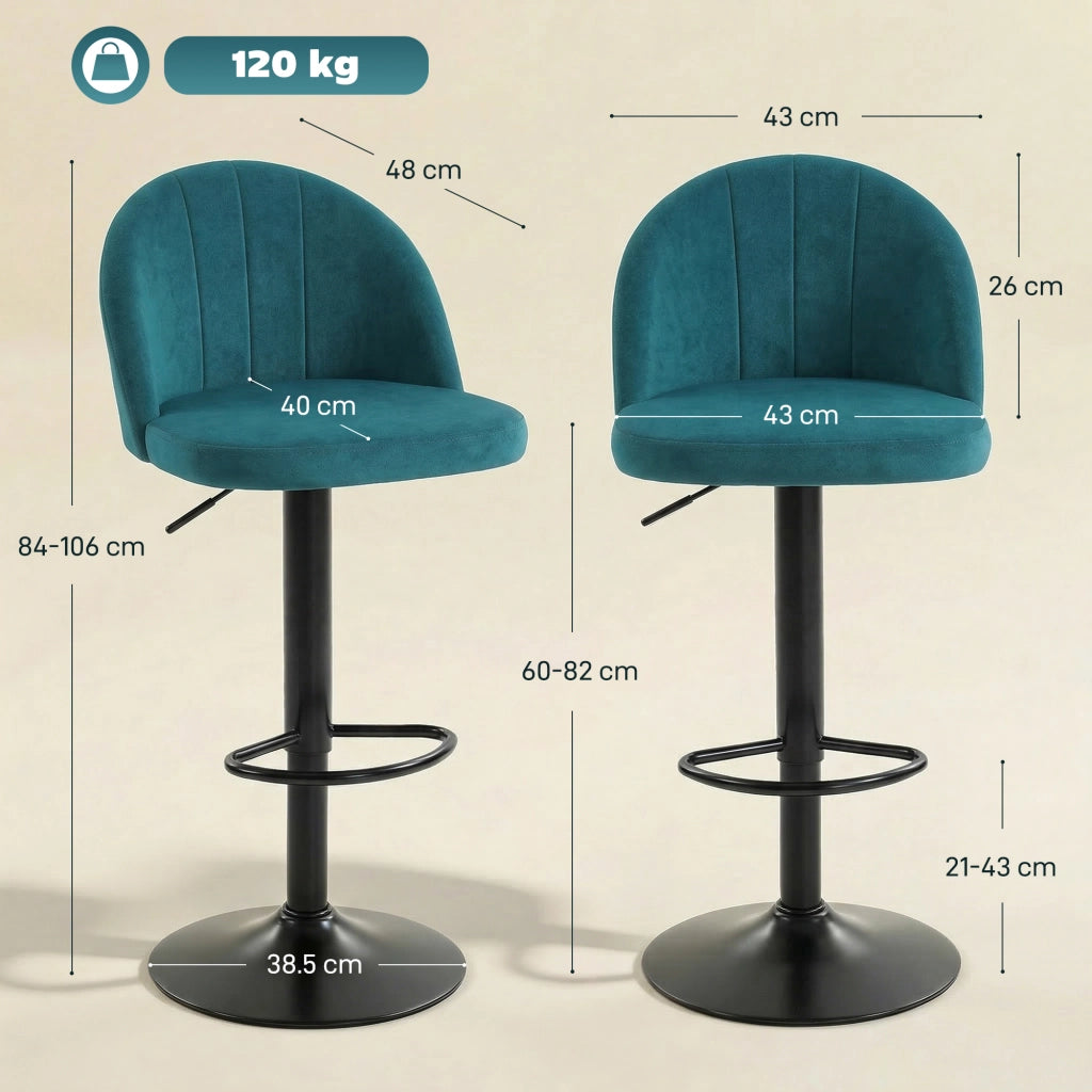 Set di 2 Sgabelli da Bar. Sgabelli Moderni Girevoli con Poggiapiedi. Blu