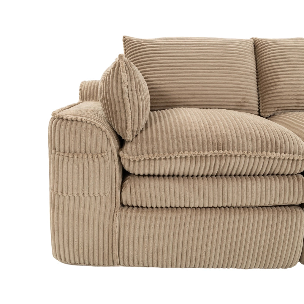 Divano modulare 2 posti in velluto a coste color khaki con cuscini, tasche laterali e struttura in schiuma multistrato con molle