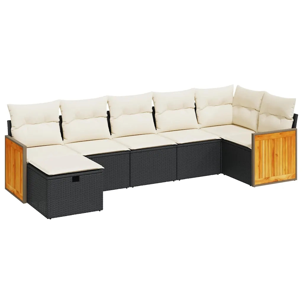 vidaXL Set Divani da Giardino con Cuscini 7pz Nero Polyrattan