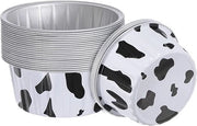 25 confezioni di cupcake in alluminio con coperchi - ramekin da 140 ml - muffin - forma di torta - cupcake in pellicola per feste di Natale e matrimoni - con tema mucca