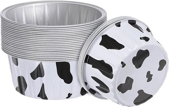 25 confezioni di cupcake in alluminio con coperchi - ramekin da 140 ml - muffin - forma di torta - cupcake in pellicola per feste di Natale e matrimoni - con tema mucca