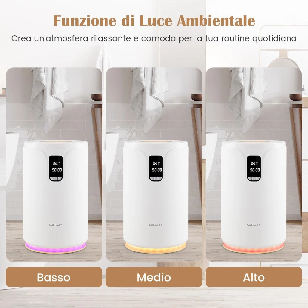 COSTWAY Scaldasalviette Secchio 20L con Luce LED, Secchio Scaldasalviette Elettrico per Bagno e Spa, Scalda Asciugamani con Timer, Blocco per Bambini, per 2 Asciugamani, Bianco