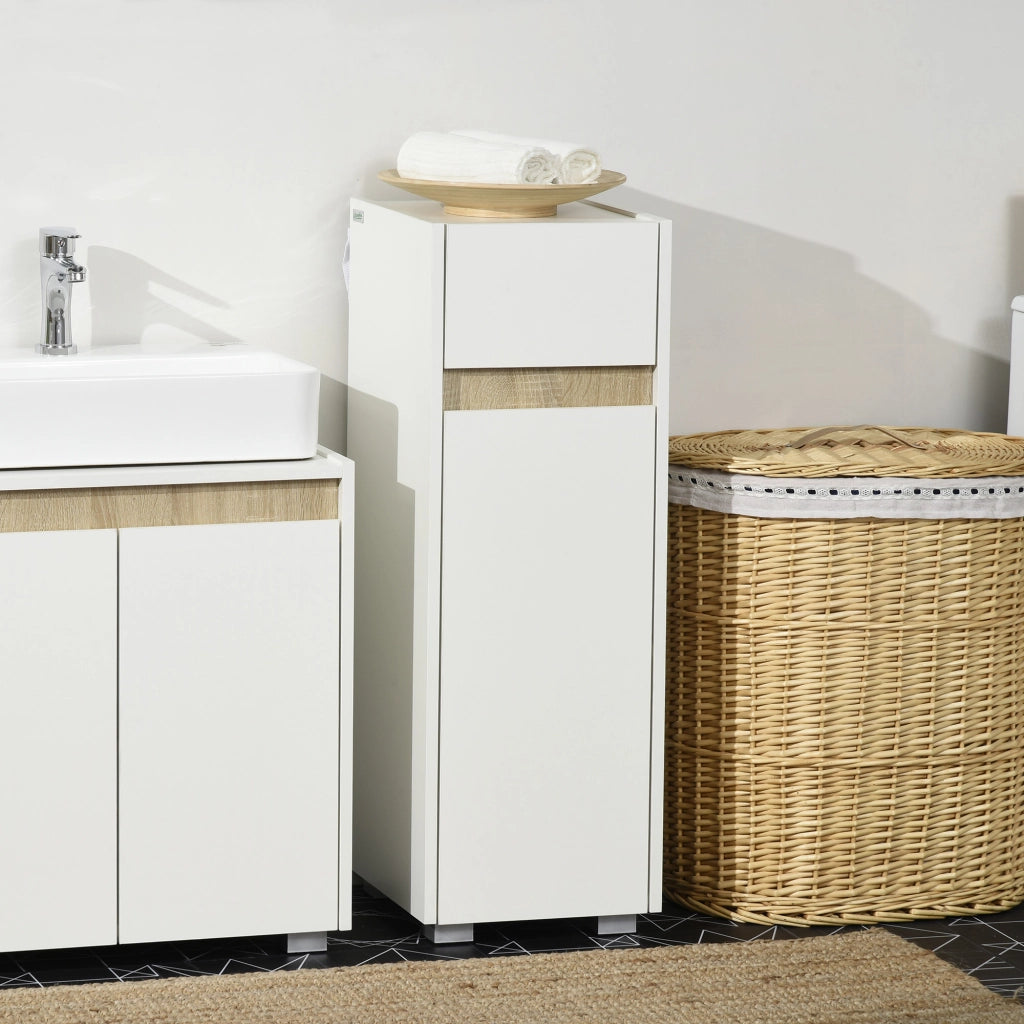 Mobiletto Bagno con Cassetto e Armadietto ¨C Zephmum ¨C Bianco Legno 30x33x88cm