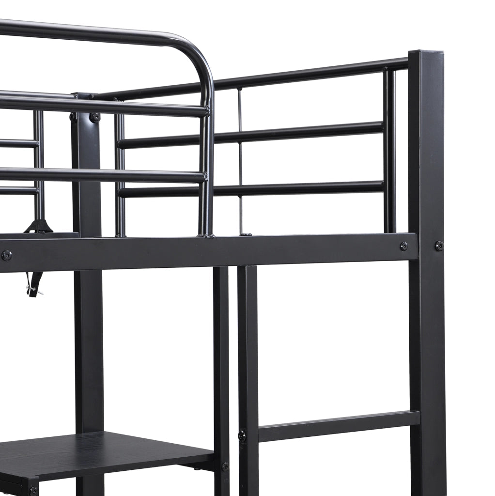 Letto a castello in ferro nero con scrivania e armadio integrato, 90x200 cm, per bambini e adolescenti