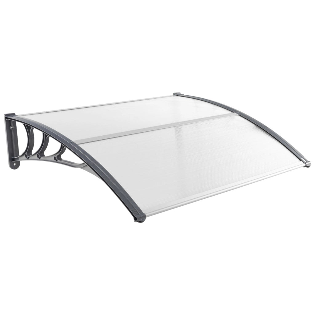 Tettoia per porta finestra da 122 x 99 cm in policarbonato a pannelli cavi, Tettoia da esterno per protezione da sole Bianco e grigio-Tende parasole