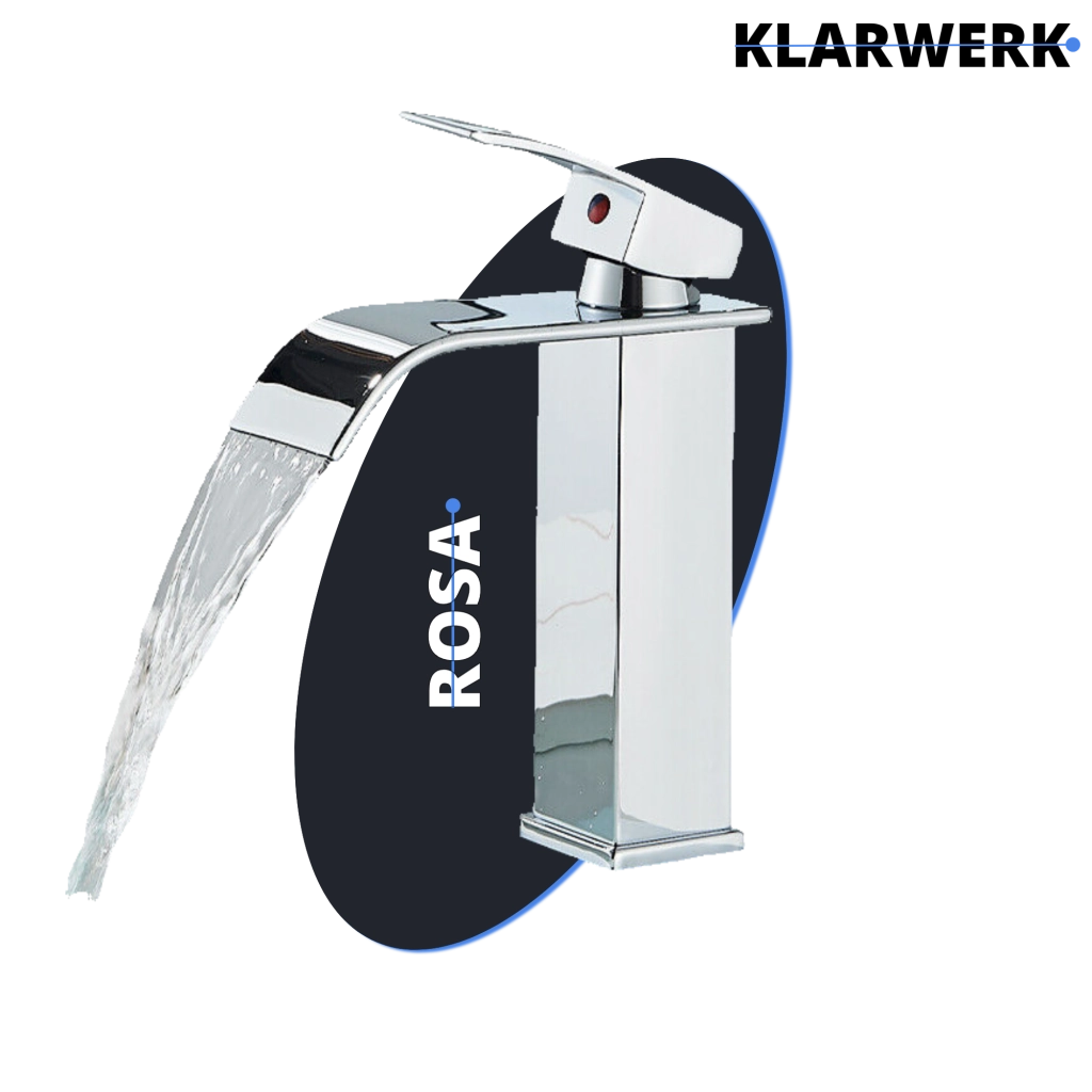 ROSA | Rubinetto da bagno Premium Hotel Waterfall cromato | Miscelatore per lavabo in acciaio inox per catering | Rubinetto dal design quadrato