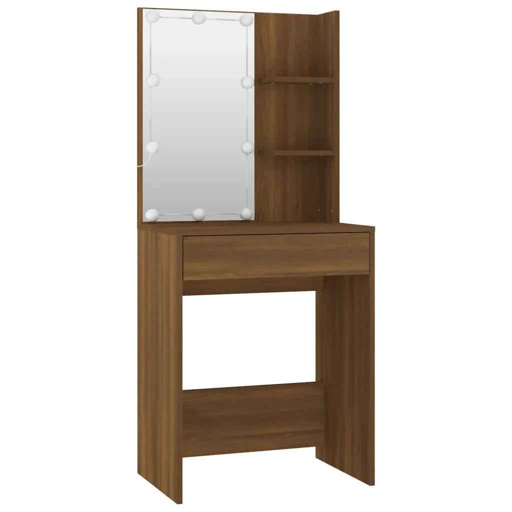 Set Tavolo da Toeletta con LED Rovere Marrone Legno Multistrato cod mxl 65516
