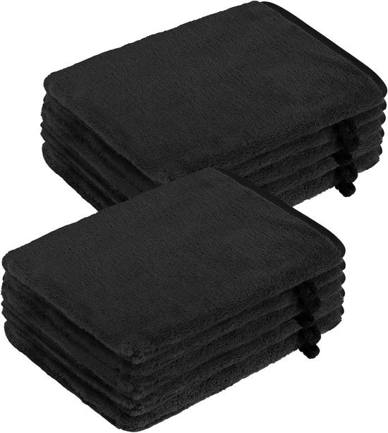 Set di 10 asciugamani microfibra neri per la cura della pelle e rimozione del trucco - Asciugamano per bagno in stile europeo - Faccia di flanella morbida - 6 x 8 pollici - Herbruikbaar