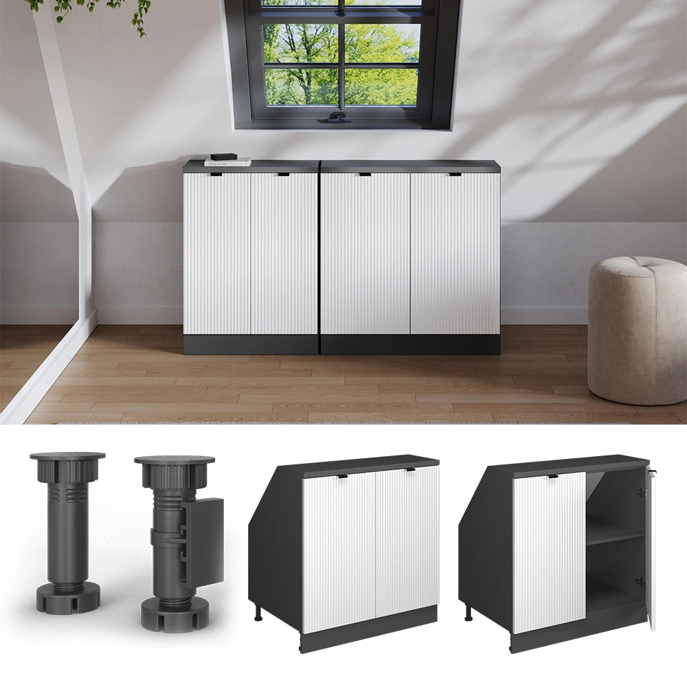Mobile sottotetto Rion Ondulazione bianca/Antracite 80 x 83.8 cm con 2 porte, carcassa 60 cm profondità Vicco