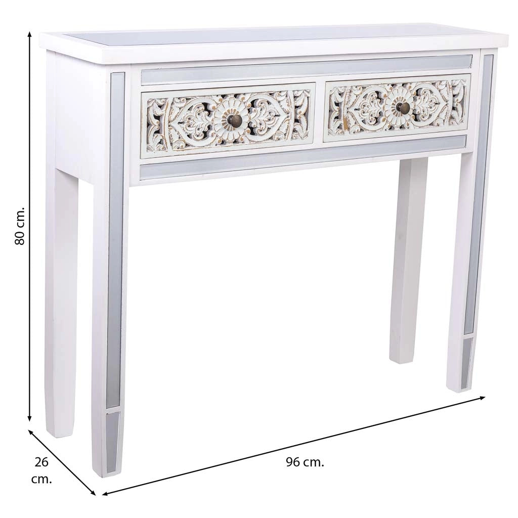 Mobile da ingresso in legno e vetro con 2 cassetti 95x26x80