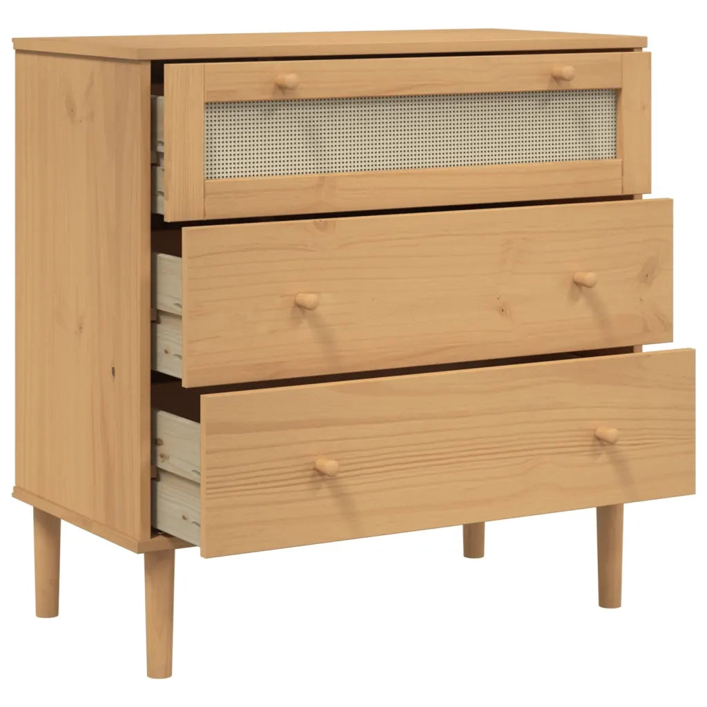 Cassettiera SENJA Aspetto Rattan Marrone 80x40x80 cm Legno Pino 358022