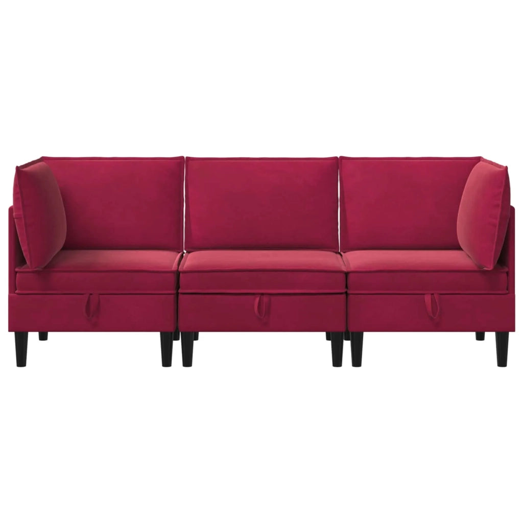 Set di mobili per il soggiorno 3 pcs Rosso Vino Velluto