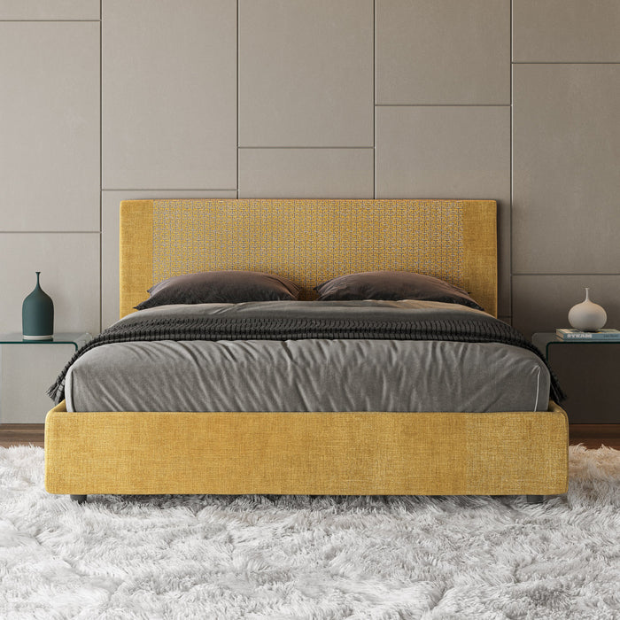 Letto Matrimoniale 160x210 cm con Rete e Contenitore con Testata e Alzata Comoda Imbottito in Tessuto Labirinto Rosal