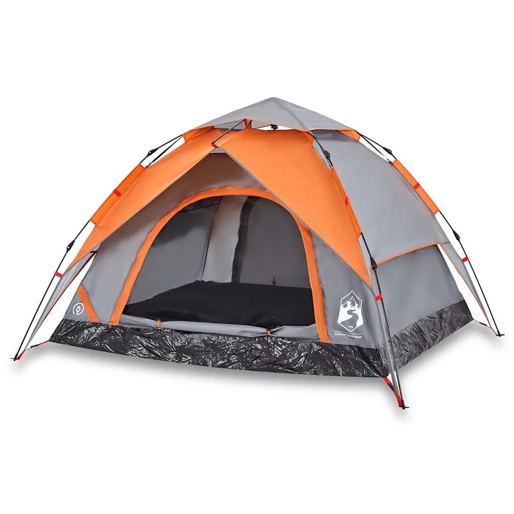 Tenda a Cupola 3 Persone-Tenda da campeggio Grigio e Arancione a Rilascio Rapido 339189