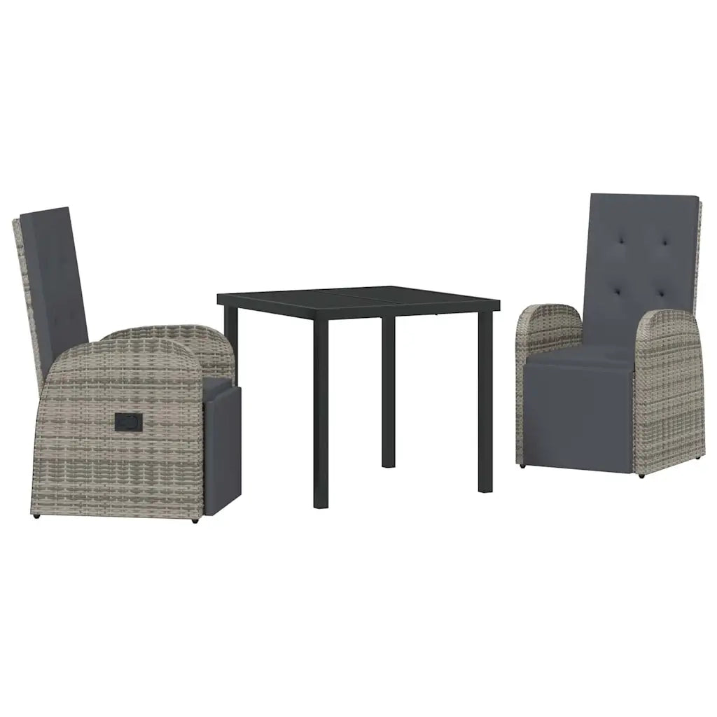 Set da Pranzo per Giardino con cuscino 3 pcs Grigio polyrattan 3379485
