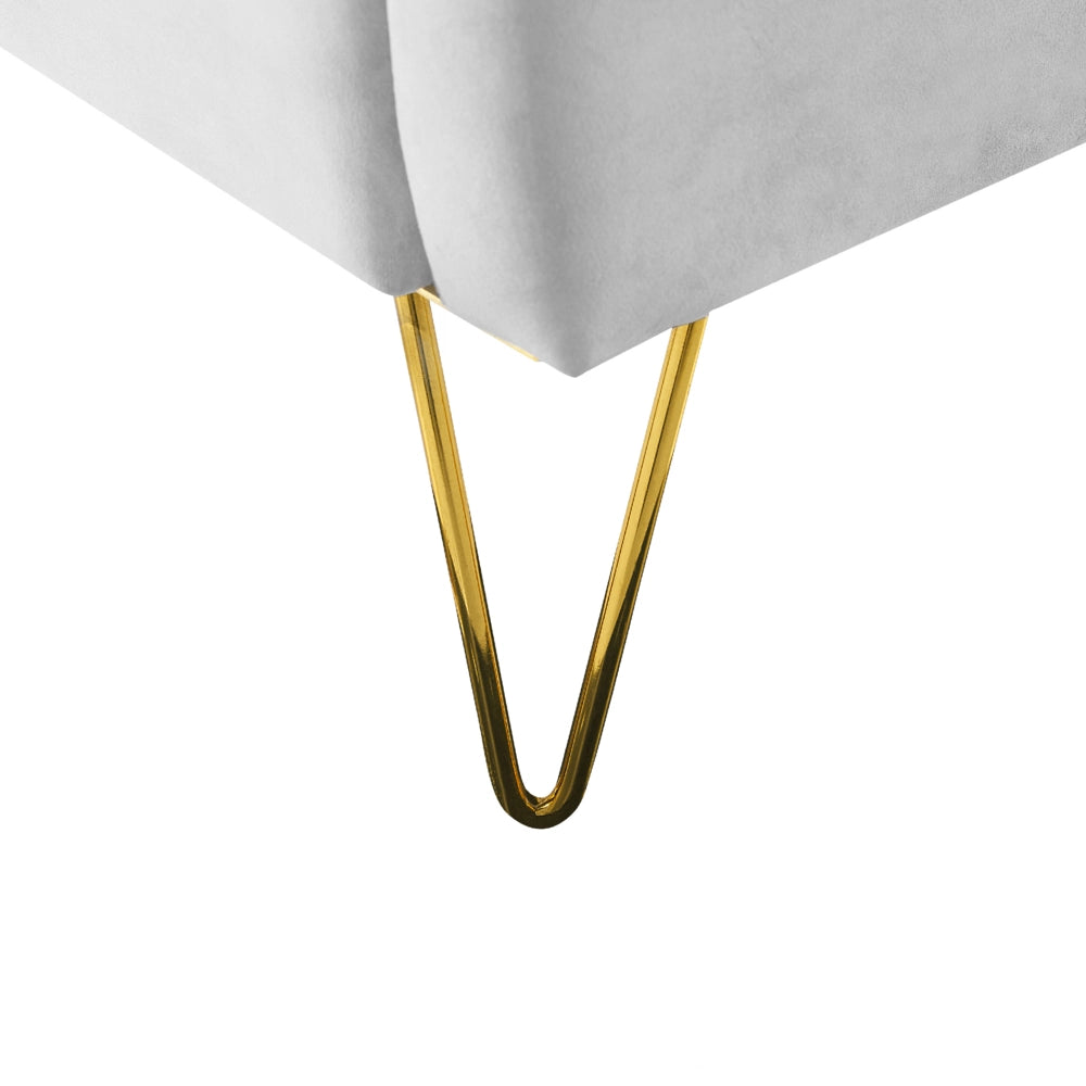 Letto con rete in velluto grigio 140 x 200 cm gambe in metallo testata retro capitonné