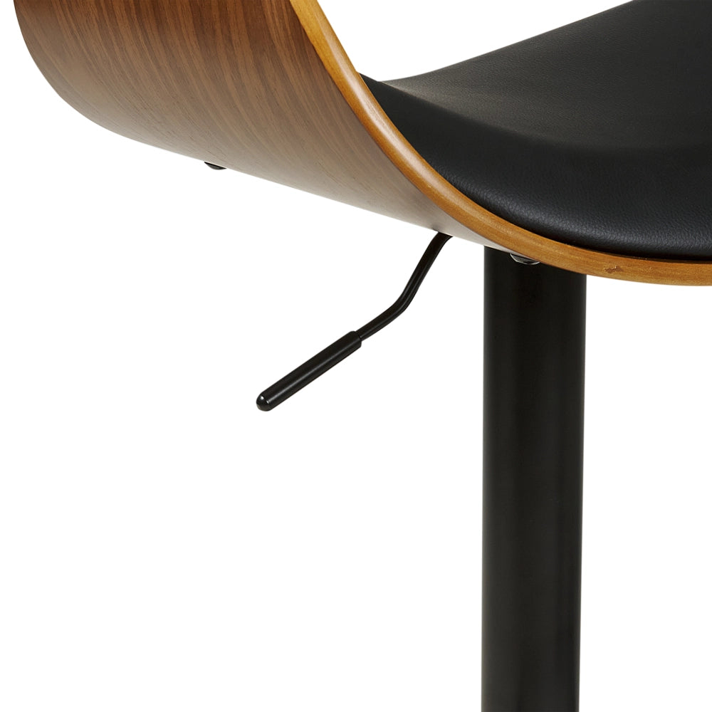 Set di 2 sedie da bar in ecopelle nero con schienale regolabile legno scuro Girevole Alzata a Gas Regolabile in Altezza Moderno