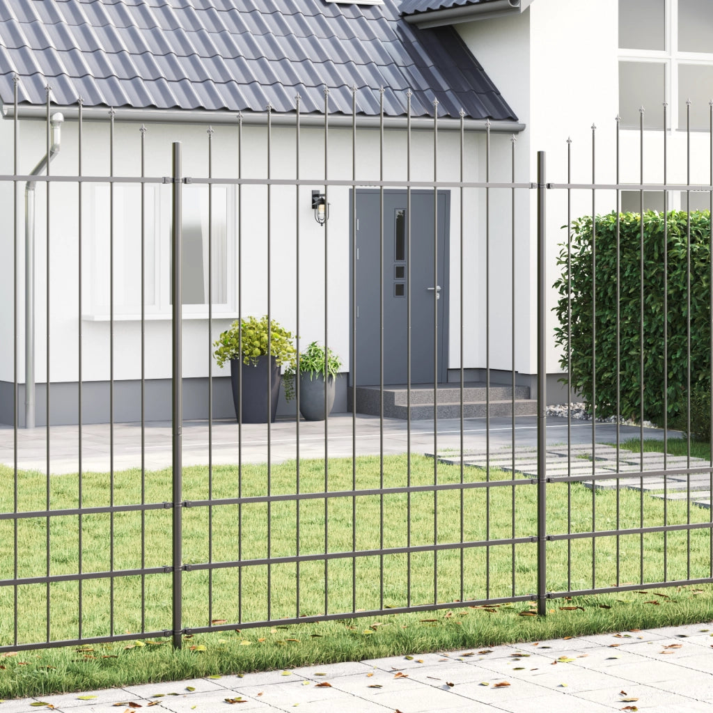 Recinzione da Giardino  con Parte Superiore a Forma di Arco Grigia 5.1x2 m in Acciaio